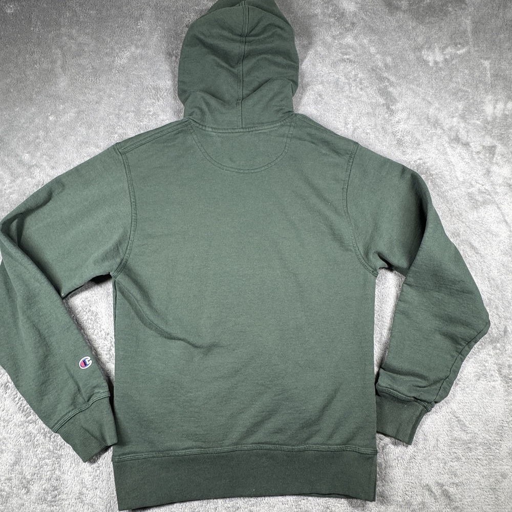 Y2K Champion Pullover Hoodie Green Fleece Sweatshirt‎ Drawstring Men's Medium - Picture 2 of 10